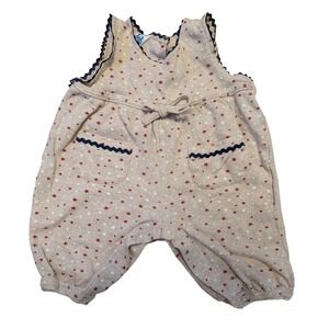 Cotton Kids Star Print Romper July 4th Patriotic Ric-Rac Tan Red 3/6M